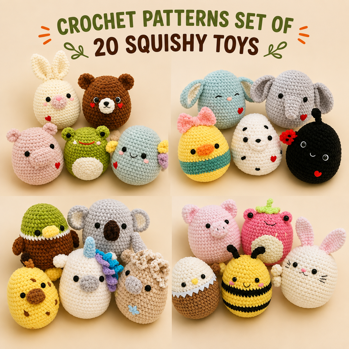 20 Crochet Squishy Toys Pattern Bundle